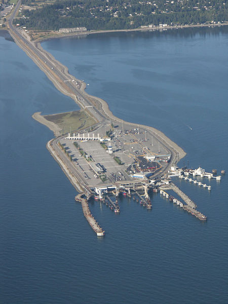 Tsawwassen terminal was constructed by filling in a large area at the end of a causeway in 1960