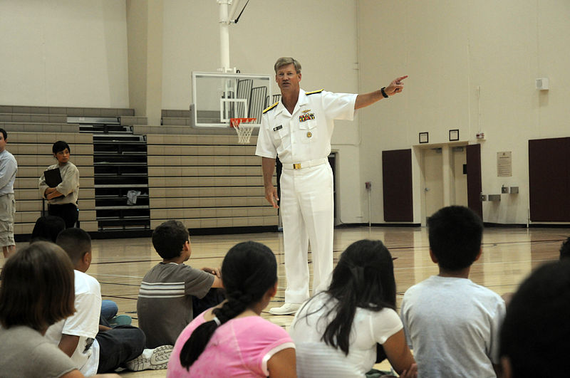 File:US Navy 090805-N-6220J-006 Rear Adm. Robert L. Thomas Jr., Director of Strategy and Policy Division (N51), speaks with children at the Boys ^ Girls Club of Monterey County during Salinas Navy Week.jpg