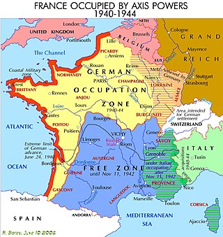 <i>Zone libre</i> Territory administered by Vichy France during World War II