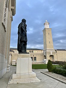 The statue of Alberti and the tower WalshHallArchitecture2.jpg
