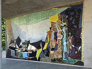 Wand Mosaik, Kennen und Erkennen, 1955–60, Eingang Spalengraben, Universität Basel, Schweiz. Von Coghuf, Ernst Stocker (1905–1976) Künstler