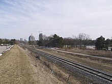 Waterloo Spur just south of University Avenue in April 2014, before construction started Waterloo spur south of University April 2014.jpg