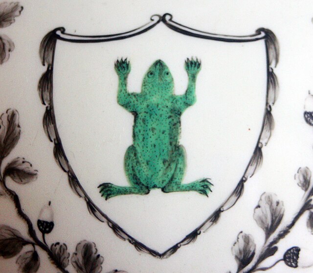 The green frog carried on every piece. According to Josiah Wedgwood's Victorian biographer "he was very unwilling to disfigure the service with this r