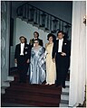 White House Dinner in honor of President of Tunisia. President Habib Bourguiba, Mrs. Moufida Bourguiba, Mrs. Kennedy, President Kennedy, General C.V. Clifton. White House, Grand Staircase. , 05/04/1961