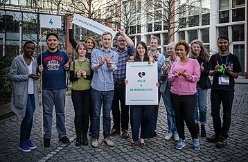 Photo des membres du groupe de travail "Rôles et responsabilités" lors du Wikimedia Summit 2019.