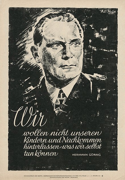 Wochenspruch der NSDAP 11 January 1943 quotes Hermann Göring: "We do not want to leave to our children and descendants what we can do ourselves."