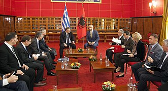 Edi Rama with the Greek Foreign Minister and Deputy Prime Minister, Evangelos Venizelos in Tirana in October 2013