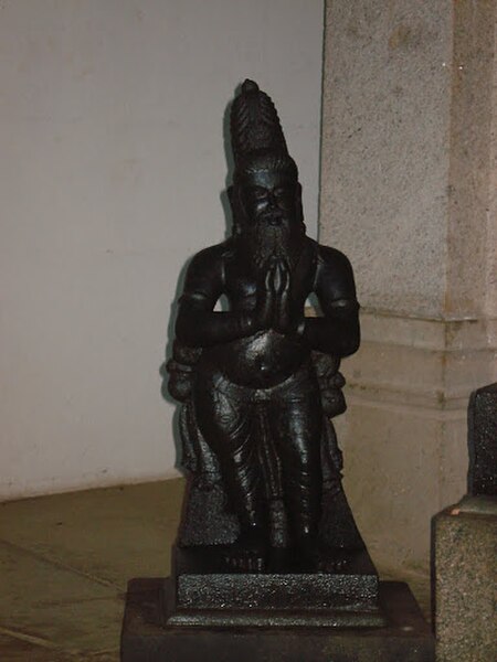 Sage Agastya, Chairman of the first Tamil Sangam, Madurai, Pandiya Kingdom. Statue in Tamil Thai temple, Karaikudi, Tamil Nadu.