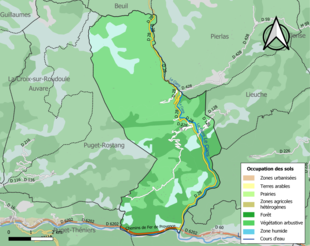 Kolorowa mapa przedstawiająca użytkowanie gruntów.