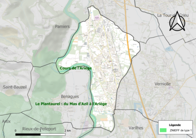 Carte de la ZNIEFF de type 1 sur la commune.