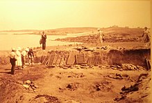 Vue d'ensemble du site des fouilles de la nécropole de Téviec (photographie prise par Saint-Just Péquart au début de la décennie 1930)