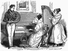 A square piano with a lyre-shaped pedal assembly from the title page of Claude Montal's 1836 book on tuning and repairing pianos 1836 montal l'art d'accorder title page.png