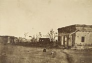 Photograph entitled, "The Hospital in General Wheeler's entrenchment, Cawnpore." (1858) The hospital was the site of the first major loss of European lives in Cawnpore