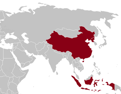 Countries boycotting the 1964 Games are shaded red
