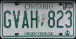 2010 Ontario kentekenplaat GVAH 823 elektrisch voertuig.png