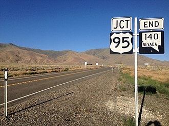 Eastern terminus at US 95 2014-07-06 18 51 53 View east along Nevada State Route 140 (Denio Road) near the east end at U.S. Route 95 in Humboldt County, Nevada.JPG