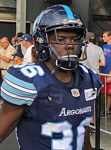 Washington with the Toronto Argonauts in 2018 36, Trumaine Washington, Aug 2, 2018.jpg