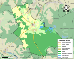 Barevná mapa znázorňující využití půdy.