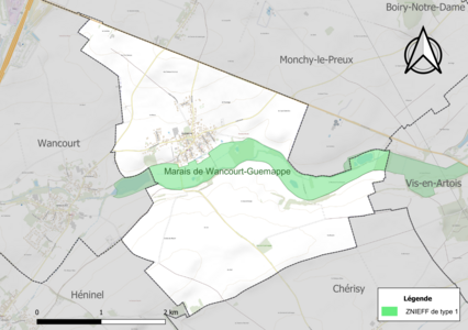 Carte de la ZNIEFF de type 1 sur la commune.