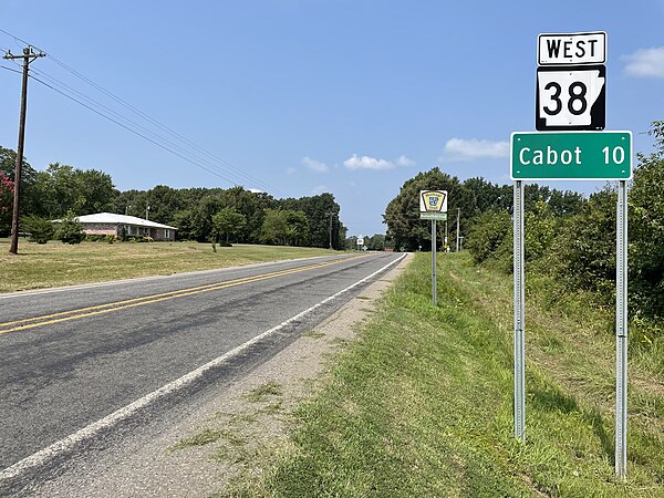 State Highway 38 at the intersection of Arkansas Highway 31 south of Beebe, Arkansas