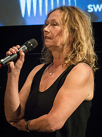 Agneta Fagerström-Olsson under presentationen av filmen Flocken \ni Filmhuset i Stockholm 2015.