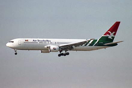 A former Air Seychelles Boeing 767-300ER in the airline's older livery.
