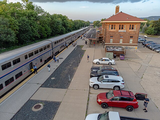 The westbound Empire Builder at La Crosse station in 2023