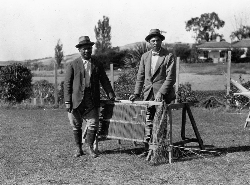 File:Apirana Ngata and Peter Buck alongside a tukutuku panel at Waiomatatini, 1923.jpg