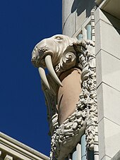 One of the terra cotta walrus sculptures adorning the face of the Arctic Club building Arctic club terra cotta walrus.jpg