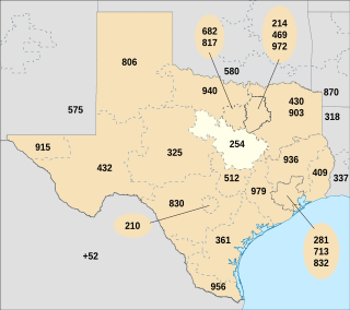 Area code 254 Area code in Texas, United States