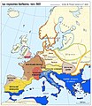 Royaumes « barbares » et Empire romain d'Orient sous Justinien.