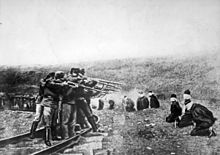 Austro-Hungarian troops executing captured Serbians, 1917. Serbia lost about 850,000 people during the war, a quarter of its pre-war population. Austrians executing Serbs 1917.JPG