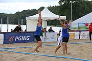 Deutsch: Beachhandball Europameisterschaften 2019 (Beach handball Euro); Tag 3: 4. Juli 2019 – Männer, Platzierungsrunde Gruppe IV, Schweden-Nordmazedonien 2:0 (20:10, 32:15) English: Beach handball Euro; Day 3: 4 July 2019 – Men Consolation Round Group IV – Sweden-North Macedonia 2:0 (20:10, 32:15)