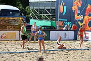 Deutsch: Beachhandball Europameisterschaften 2019 (Beach handball Euro); Tag 2: 3. Juli 2019 – Frauen, Vorrunde Gruppe A, Kroatien-Rumänien 2:0 (16:11, 11:8) English: Beach handball Euro; Day 2: 3 July 2019 – Women Preliminary Round Group A – Croatia-Romania 2:0 (16:11, 11:8)