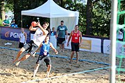 Deutsch: Beachhandball Europameisterschaften 2019 (Beach handball Euro); Tag 4: 5. Juli 2019 – Männer, Viertelfinale, Dänemark-Frankreich 2:0 (19:14, 12:10) English: Beach handball Euro; Day 4: 5 July 2019 – Quarter Final Men – Denmark-France 2:0 (19:14, 12:10)