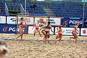 Deutsch: Beachhandball Europameisterschaften 2019 (Beach handball Euro); Tag 5: 6. Juli 2019 – Frauen, Halbfinale, Kroatien-Dänemark 1:2 (12:19, 17:10, 4:7) English: Beach handball Euro; Day 5: 6 July 2019 – Semifinal Men – Croatia-Denmark 1:2 (12:19, 17:10, 4:7)