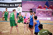 Deutsch: Beachhandball bei den Olympischen Jugendspielen 2018; Tag 6, 12. Oktober 2018; Jungen, Platzierungssspiel Ränge 5-6 – Thailand-Ungarn 0:2 English: Beach handball at the 2018 Summer Youth Olympics at 12 October 2018 – Boy's Placement Match 5-6 – Thailan-Hungary 0:2