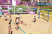 Deutsch: Beachhandball bei den Olympischen Jugendspielen 2018; Tag 3, 9. Oktober 2018; Mädchen, Vorrunde, Gruppe A - Kroatien-Ungarn 0:2 English: Beach handball at the 2018 Summer Youth Olympics at 9 October 2018 – Girls Preliminary Round Group A‎ – Croatia-Hungary 0:2