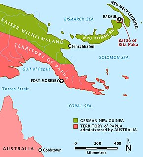 Colour map depicting the location of the Bita Paka within New Guinea