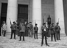 Black Panther Party members openly carrying firearms at the California State Capitol Black Panther demonstration.jpg