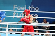 Deutsch: Boxen bei den Olympischen Jugendspielen 2018 Tag 12, 18. Oktober 2018 - Kampf um die Bronzemedaille im Fliegengewicht Mädchen – Heaven Destiny Garcia (USA, blau) schlägt Goryanana Stoeva (Bulgarien, rot) 5-0; Ringrichter ist Ishanguly Meretnyyazov (Turkmenistan). English: Boxing at the 2018 Summer Youth Olympics on 18 October 2018 – Girl's flyweight Bronze Medal Bout - Heaven Destiny Garcia (USA, blue) beats Goryanana Stoeva (Bulgaria, red) 5-0; Referee is Ishanguly Meretnyyazov (Turkmenistan). Español: Boxeo en los Juegos Olímpicos Juveniles de Verano de 2018 en 18 de octubre de 2018 - Combate a medalla de bronce de peso mosca para mujeres: Heaven Destiny Garcia (Estados Unidos, azul) le gana a Goryanana Stoeva (Bulgaria, roja) 5-0; El árbitro es Ishanguly Meretnyyazov (Turkmenistán).