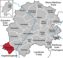 Läget för Breitenbach am Herzberg i Landkreis Hersfeld-Rotenburg