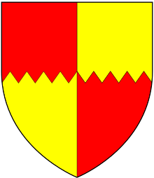 Arms of Bromley: Quarterly per fess indented gules and or Bromley (BromleyBaronets) Arms.svg