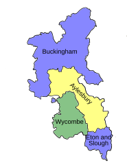 Buckinghamshire 1945-1950'deki parlamento seçim bölgelerinin haritası