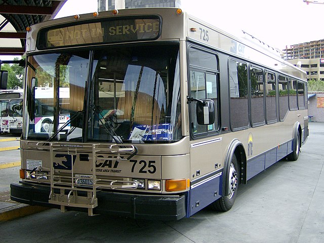 First generation NABI 40-LFW for Citizens Area Transit, serving Las Vegas; note styling is similar to preceding standard-floor 416 and 436