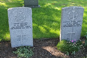 Pair of Canadian Forestry Corps graves from 1918 in Seafield Cemetery, Edinburgh including 17 year old T E Brady Canadian Forestry Corps graves from 1918 in Seafield Cemetery, Edinburgh.jpg