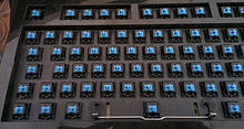 Cherry MX Blue switches on a keyboard with its keycaps removed Cherry MX Blue Switches.jpg
