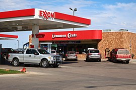 Common Cents convenience store and Exxon gas station