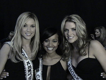 Tara Conner, Tamiko Nash and Leeann Tingley back stage during the taping of Deal or No Deal