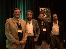 Left to right: Ted Goertzel, Thomas, Bob Blaskiewicz and Scott Lilienfeld at the CSICon 2011 conspiracy theories panel. Conspiracy Panel at CSICON.jpg